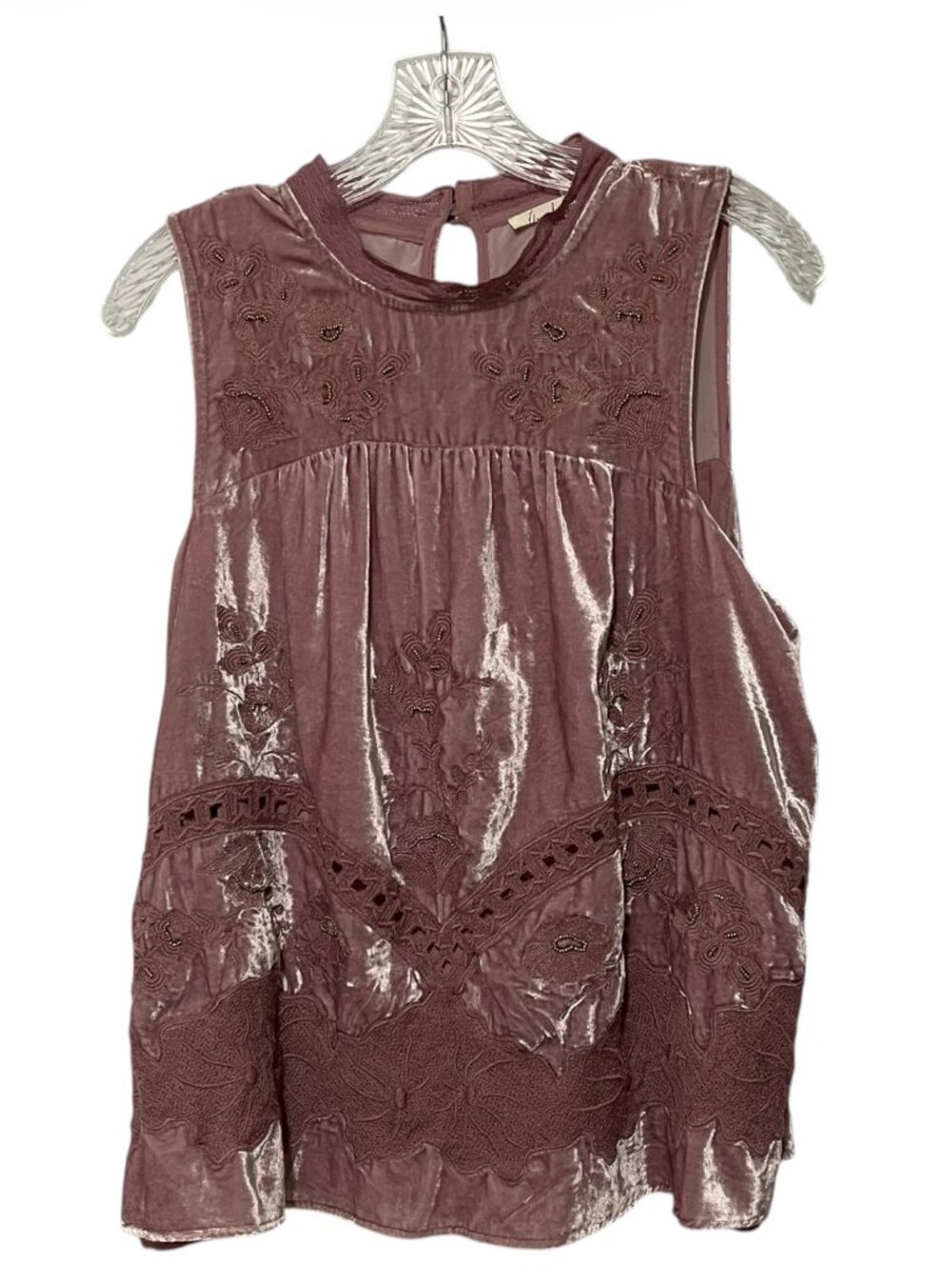 Floreat Anthro Size 14 Myleen Sleeveless Mauve Crushed Velvet Beaded Top